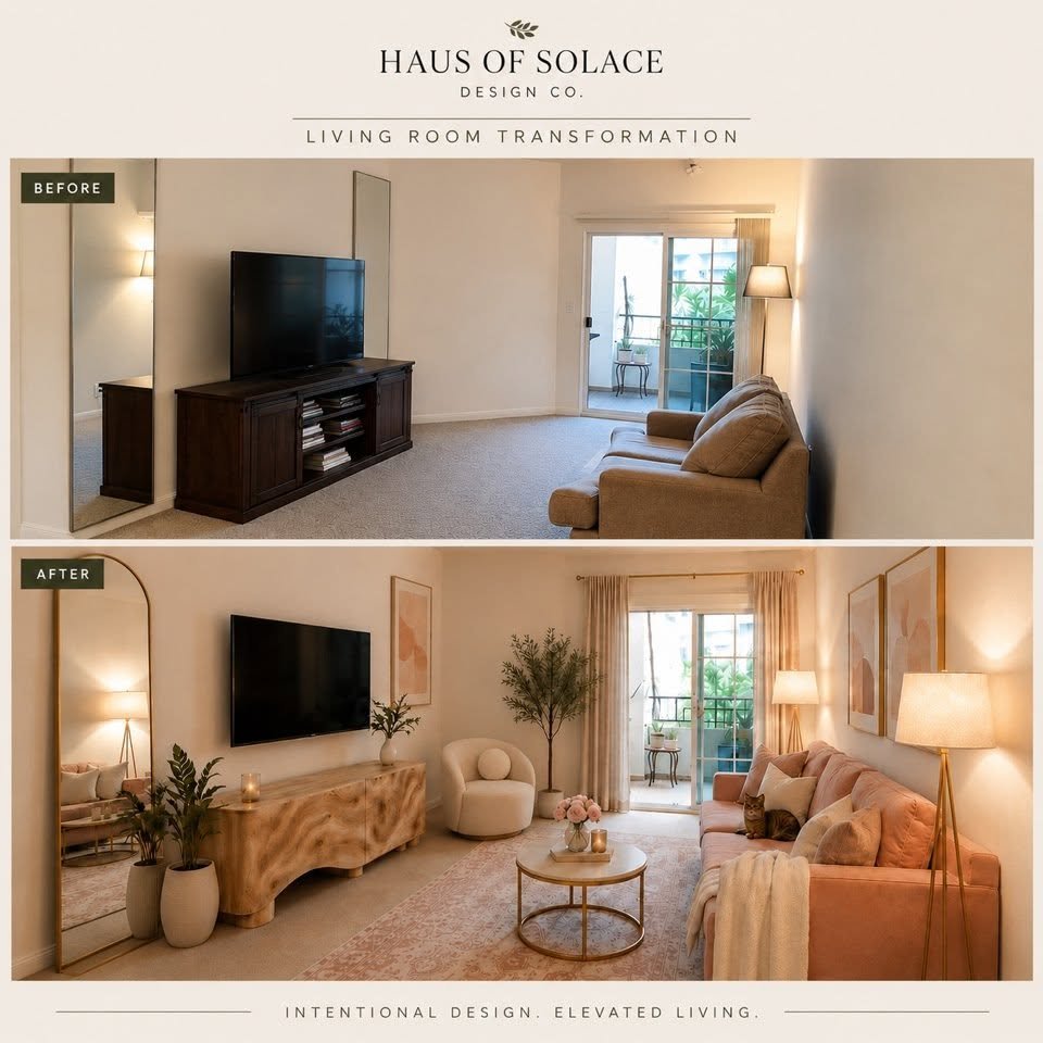 Living room transformation for a short-term rental